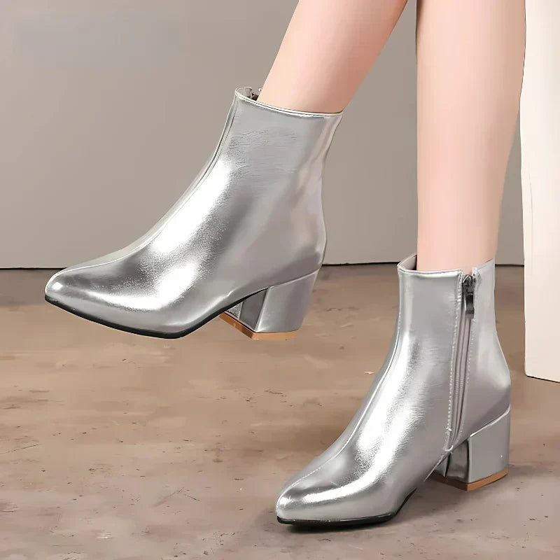 Botines de invierno metálicos con cremallera para mujer