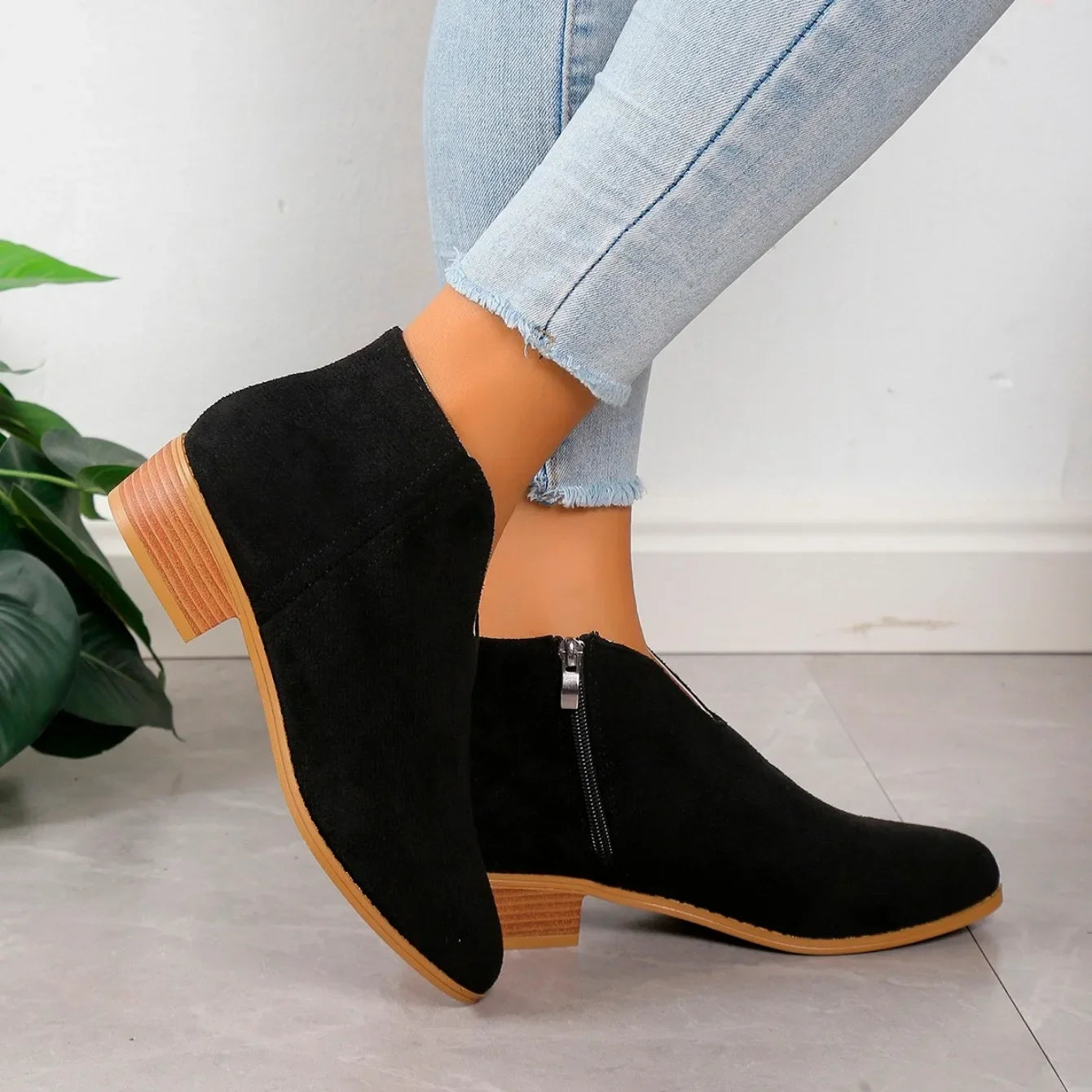 Women’s Leopard Print Ankle Boots with Zipper