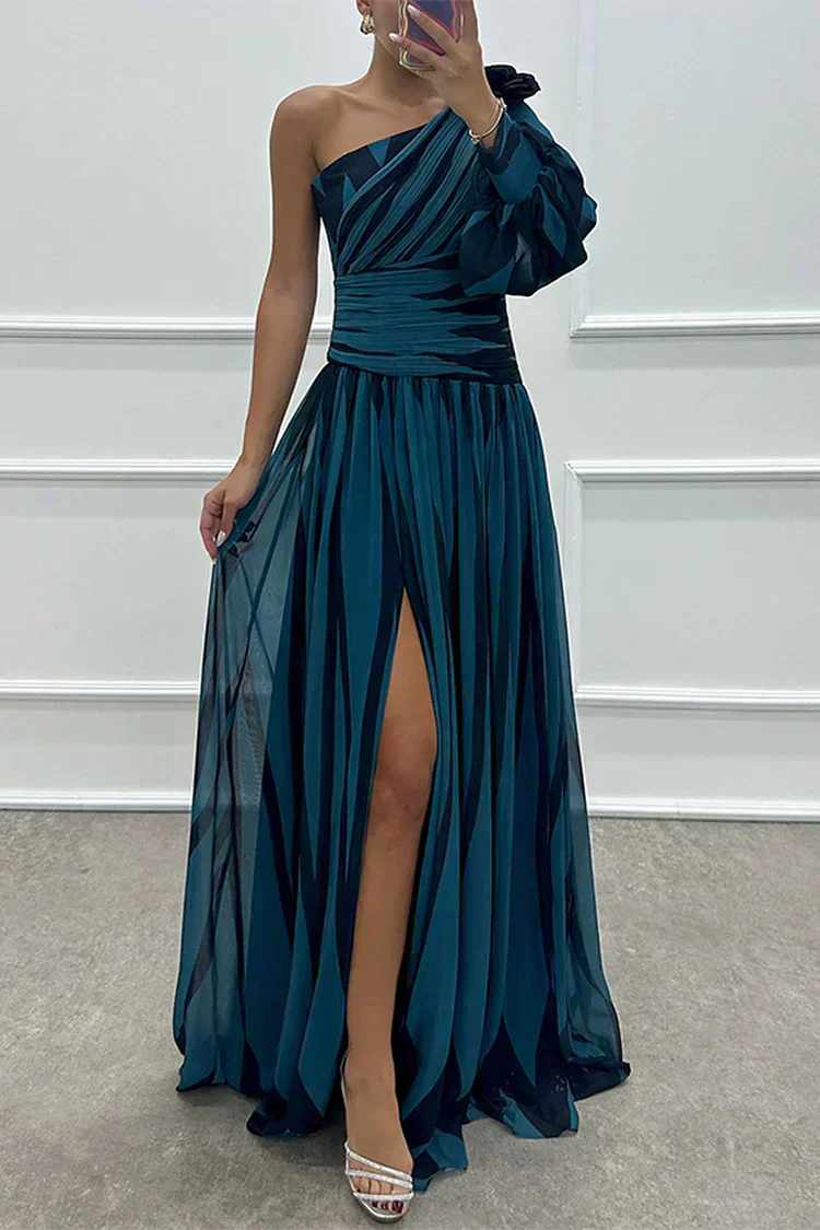 Hazel™ | Vestido Largo de Rayas con Un Hombro Descubierto