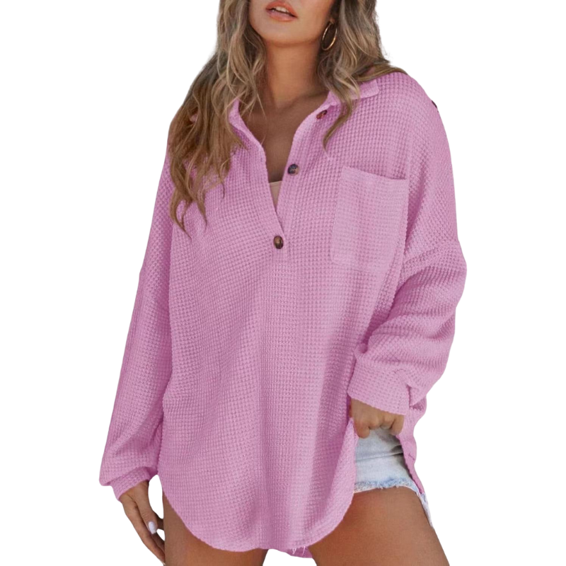 Casual Lightweight Button V Neck Tunic Blouse