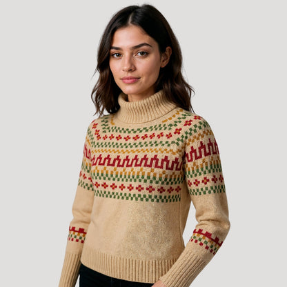 Women’s Spring Patterned Turtleneck Knit Sweater