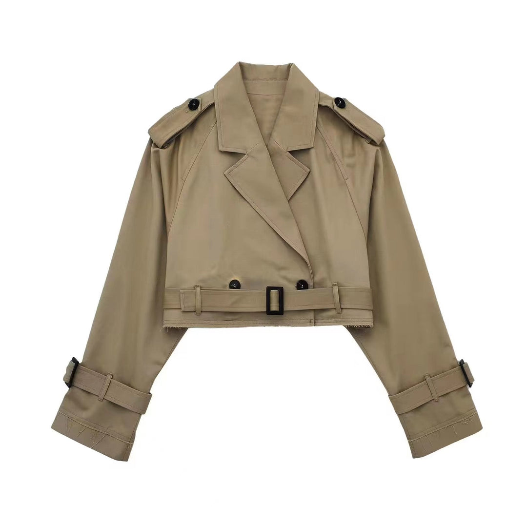 Women’s Stylish Short Double-Breasted Trench Coat