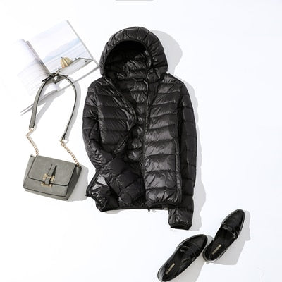 Chaqueta de invierno corta con cremallera frontal para mujer