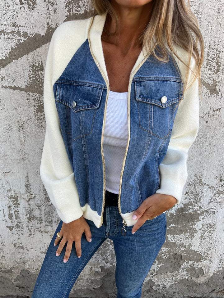 Chaqueta de cremallera diaria con cuello en V