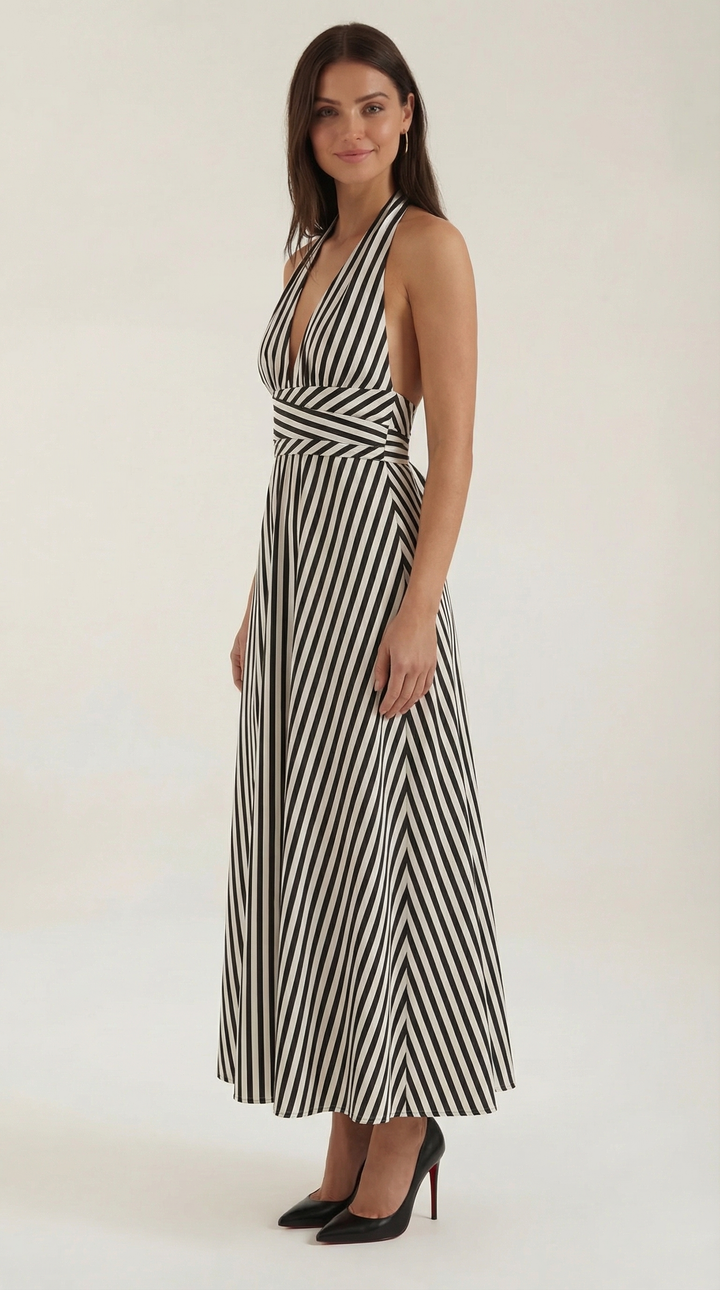 Striped V-neck Maxi Dress
