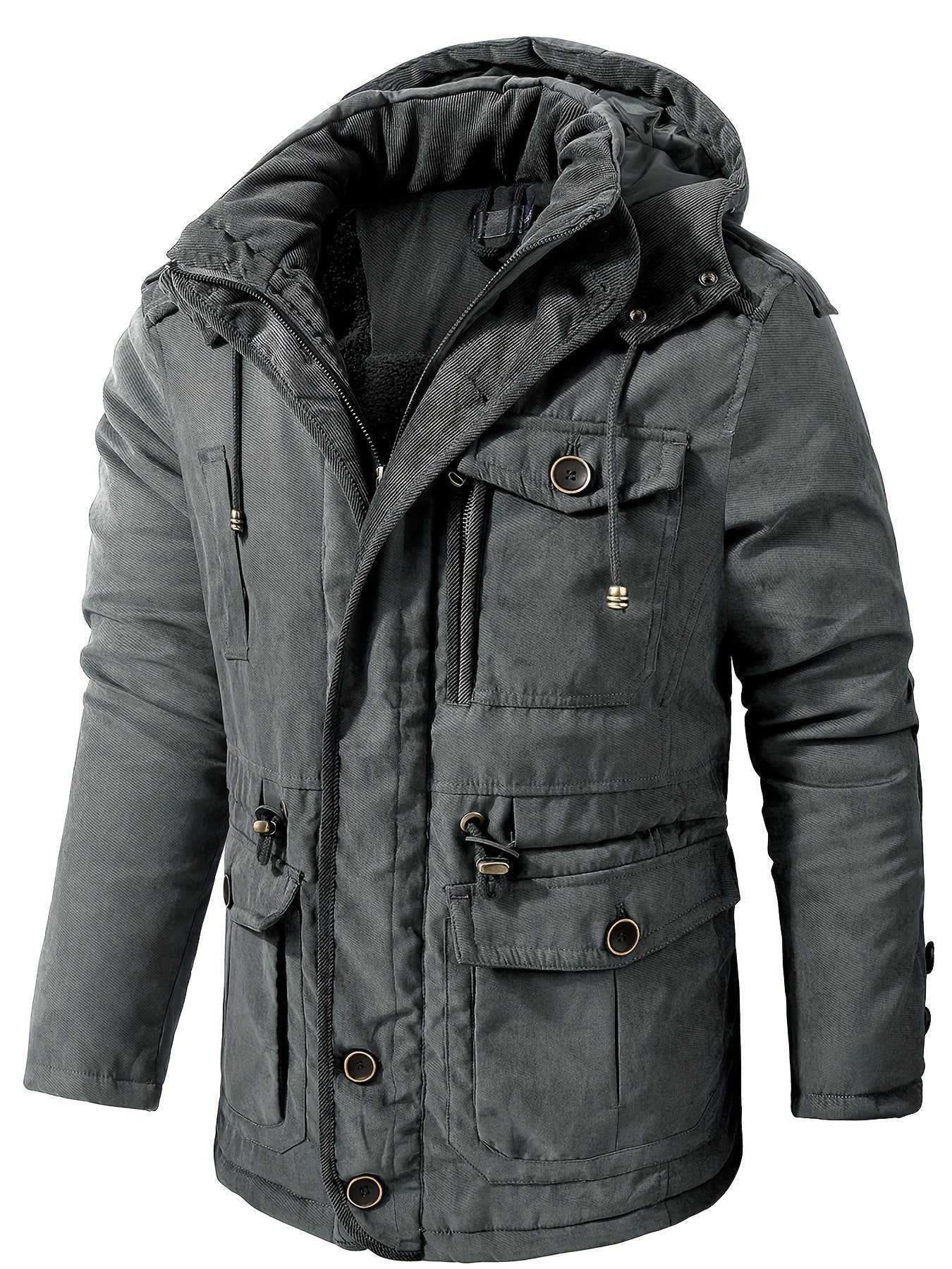 Chaqueta utilitaria con capucha, gruesa y cálida para hombre