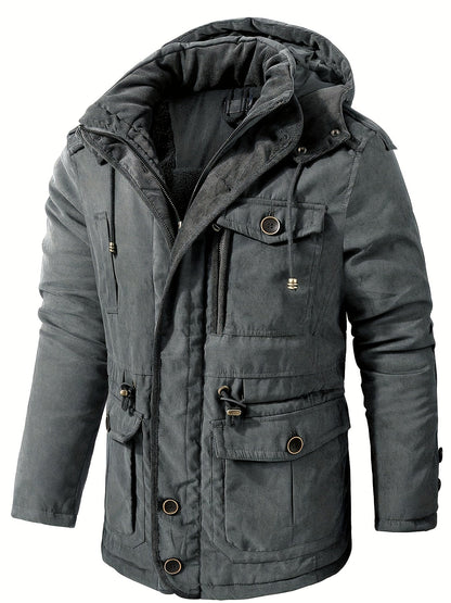 Chaqueta utilitaria con capucha, gruesa y cálida para hombre
