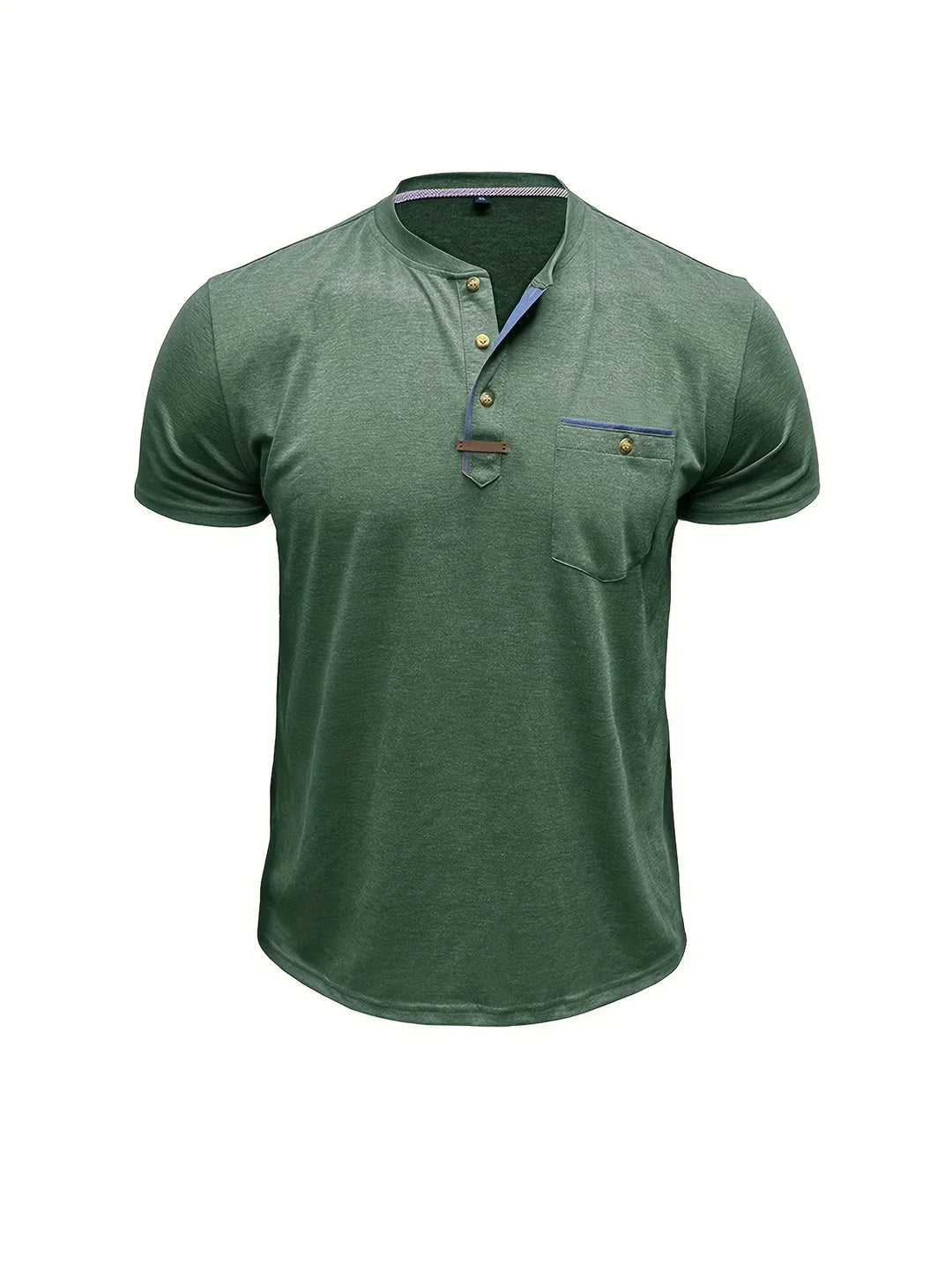 Camisa Clásica de Cuello Redondo con Bolsillo