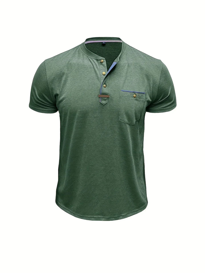 Camisa Clásica de Cuello Redondo con Bolsillo