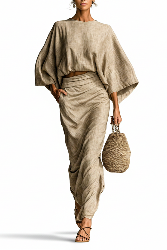 Victoria | Elegant Linen Set with Maxi Skirt