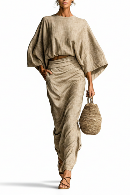 Victoria | Elegant Linen Set with Maxi Skirt