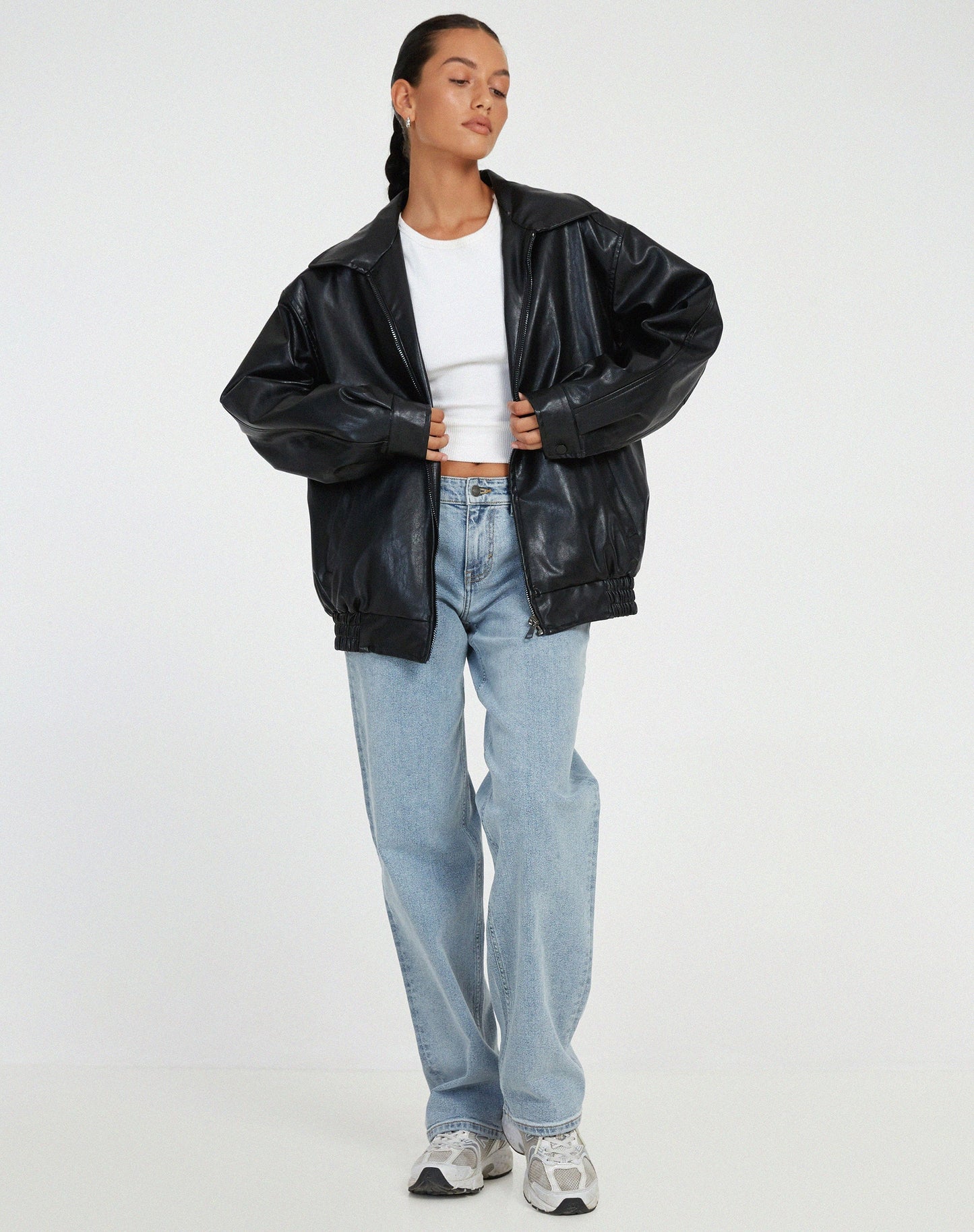 Chaqueta bómber de cuero oversize para mujer