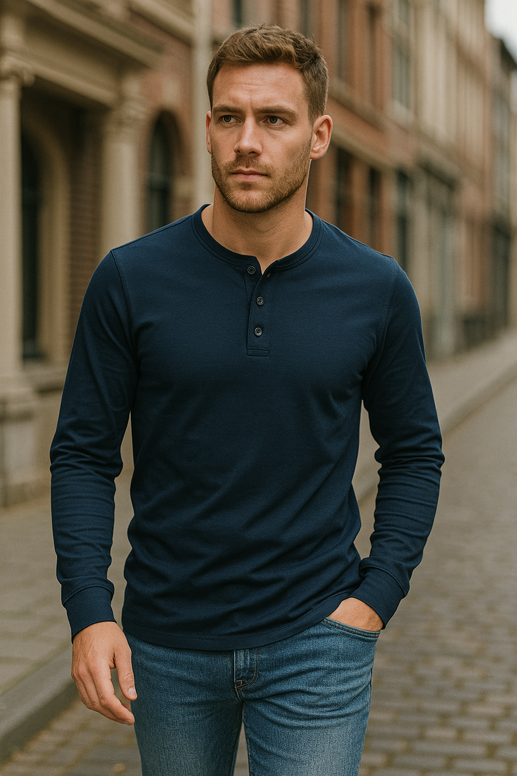 Stylish Men’s Long-Sleeve Henley Shirt