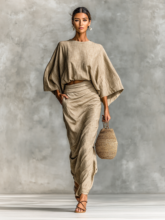 Victoria | Elegant Linen Set with Maxi Skirt