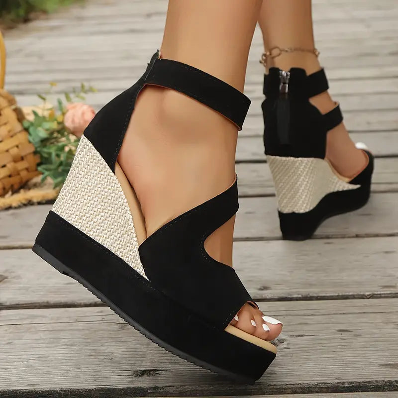 Rosalyn - Cross Strap Wedge Sandals
