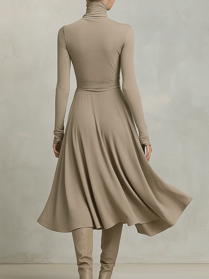 Women’s Elegant Figure-flattering Long Sleeves Knit Blend Midi Dress
