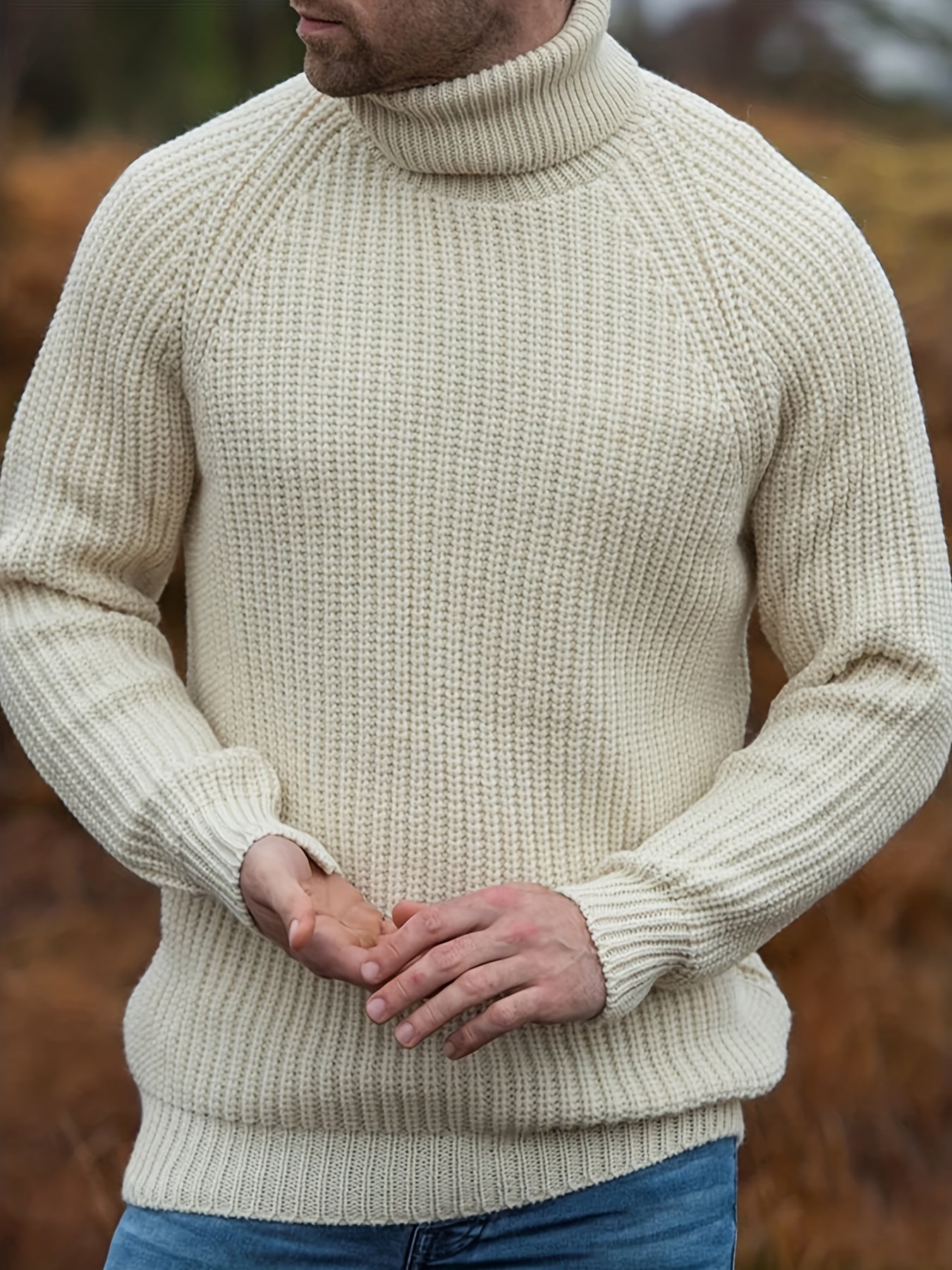 Suéter de cuello alto acanalado liso para hombre