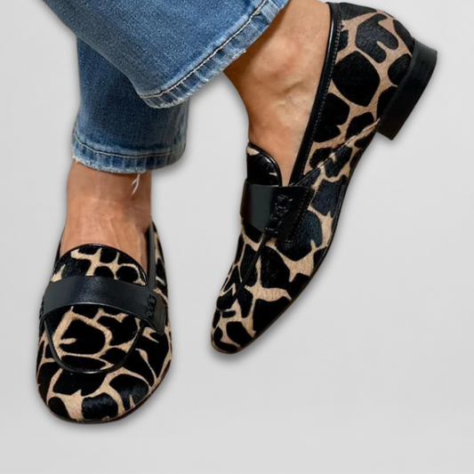 Real Leather Loafer with Animal Print