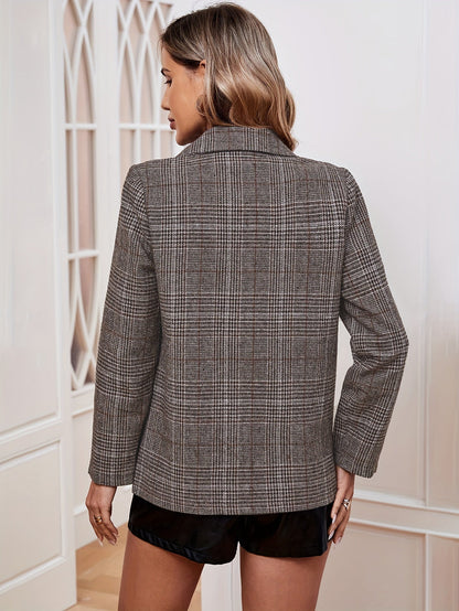 Blazer a cuadros de manga larga con botones para mujer