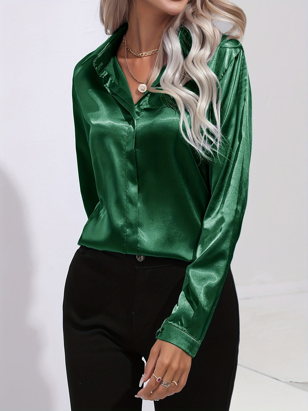 Women’s Button Down Long Sleeve Satin Blouses