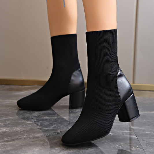 Women’s Elegant Knit Ankle Boots with Block Heel