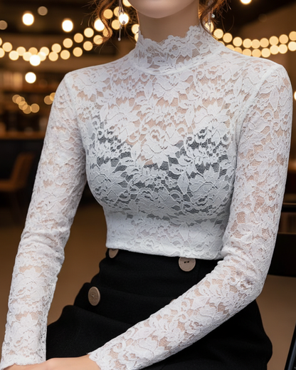 Women’s Spring Lace High-Neck Blouse