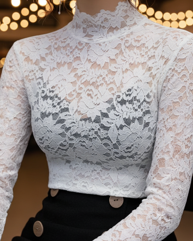 Women’s Spring Lace High-Neck Blouse
