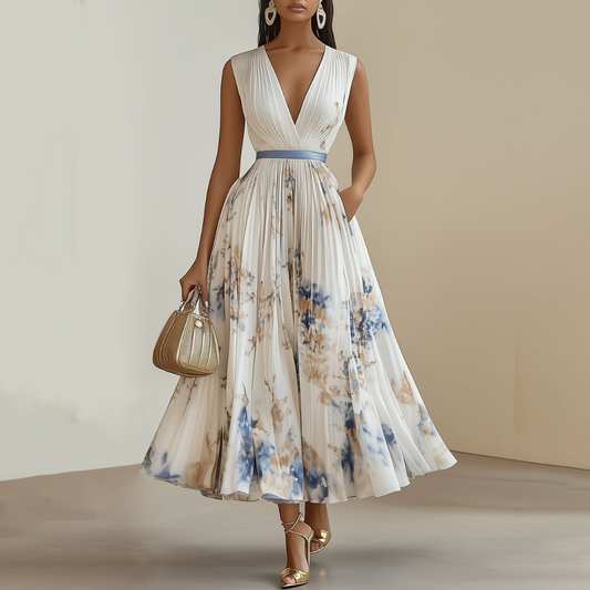 Women’s Pleated V-Neck Midi Dress