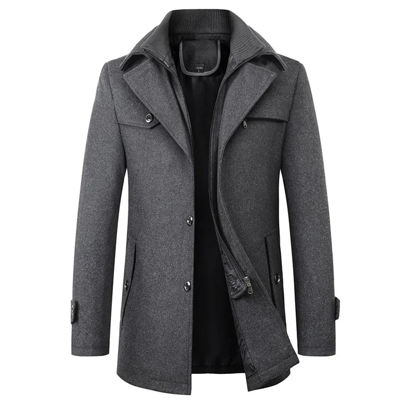 Men’s Elegant Winter Long Button Overcoat