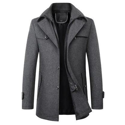 Men’s Elegant Winter Long Button Overcoat