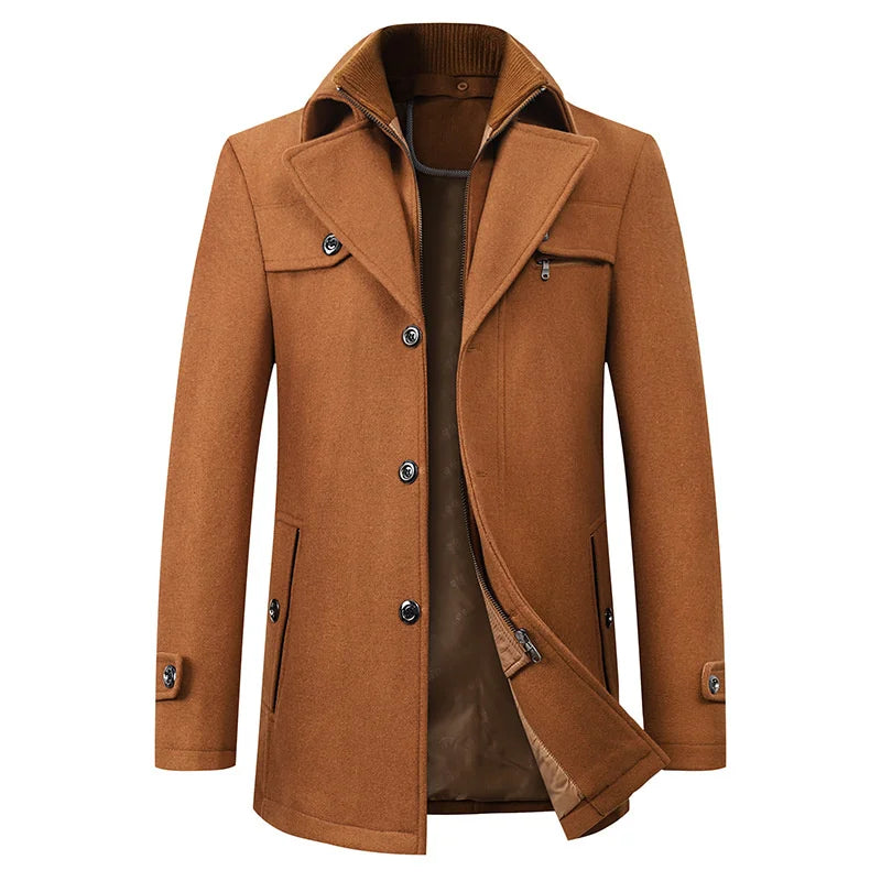 Men’s Elegant Winter Long Button Overcoat