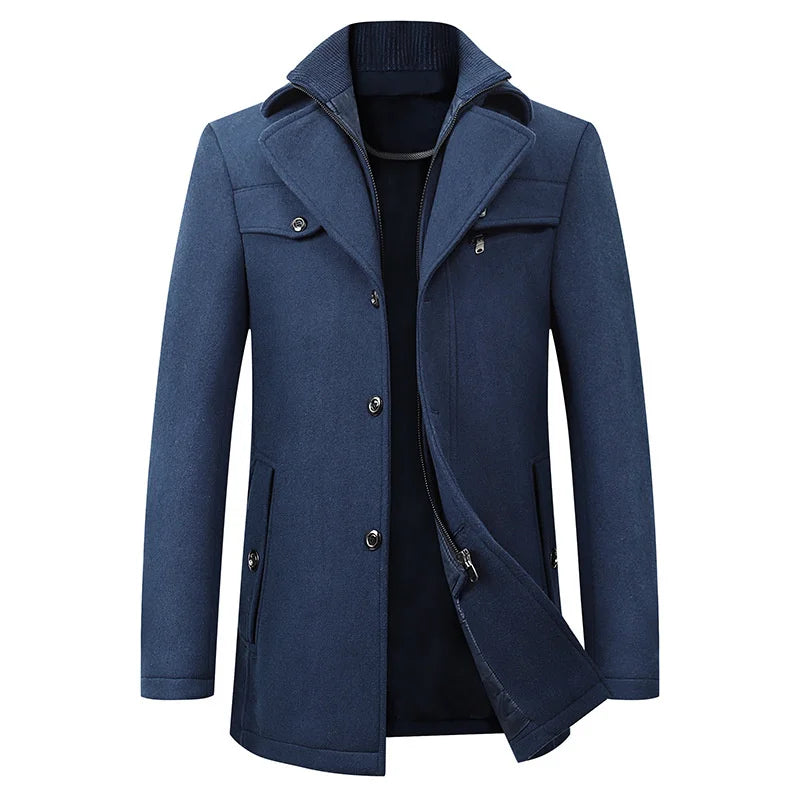Men’s Elegant Winter Long Button Overcoat
