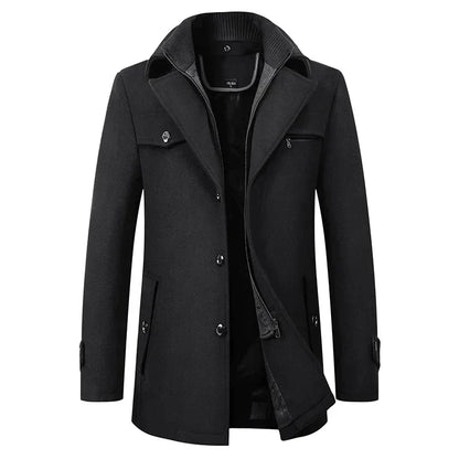 Men’s Elegant Winter Long Button Overcoat