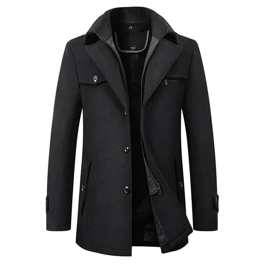 Men’s Elegant Winter Long Button Overcoat