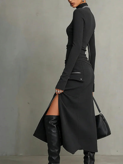 Vivian | Polyester-Blend High-Neck Zip-Pocket Set