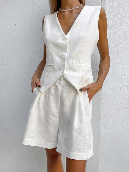 Calista | Linen Sleeveless Top with Airy Shorts