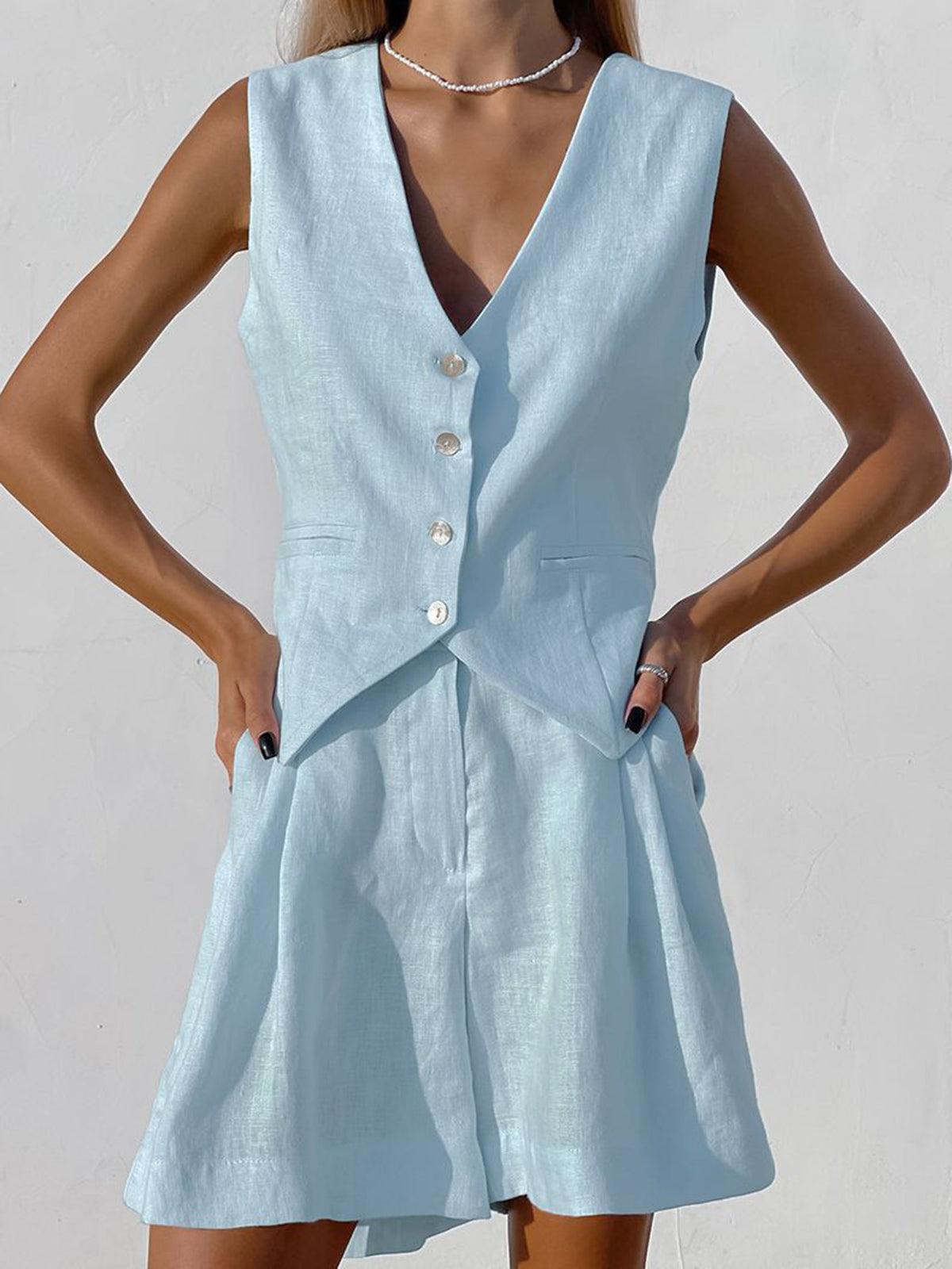 Calista | Linen Sleeveless Top with Airy Shorts