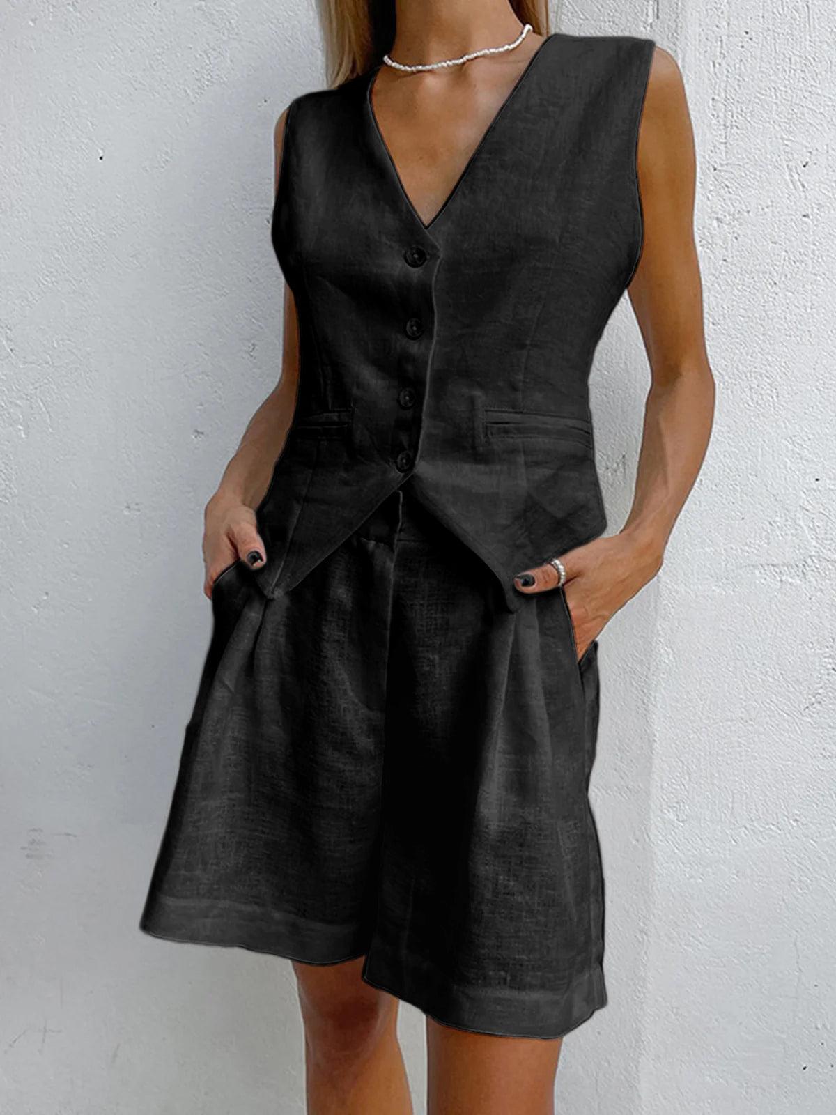 Calista | Linen Sleeveless Top with Airy Shorts