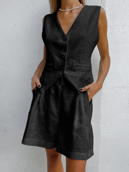Calista | Linen Sleeveless Top with Airy Shorts