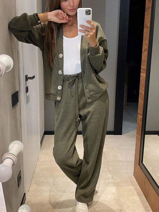 Cárdigan relajado con pantalones con cordón para mujer