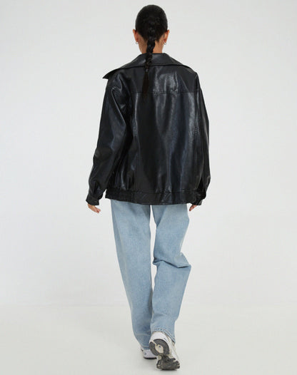 Chaqueta bómber de cuero oversize para mujer
