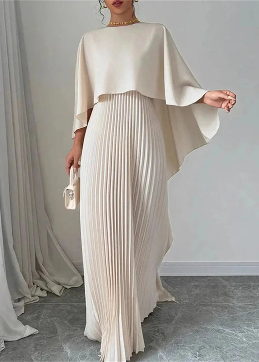 Women’s Pleated Cape Overlay Maxi Dress