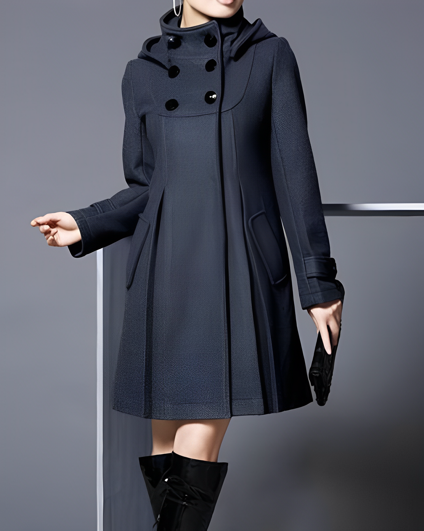 Women’s Elegant Hooded Button-Down Coat