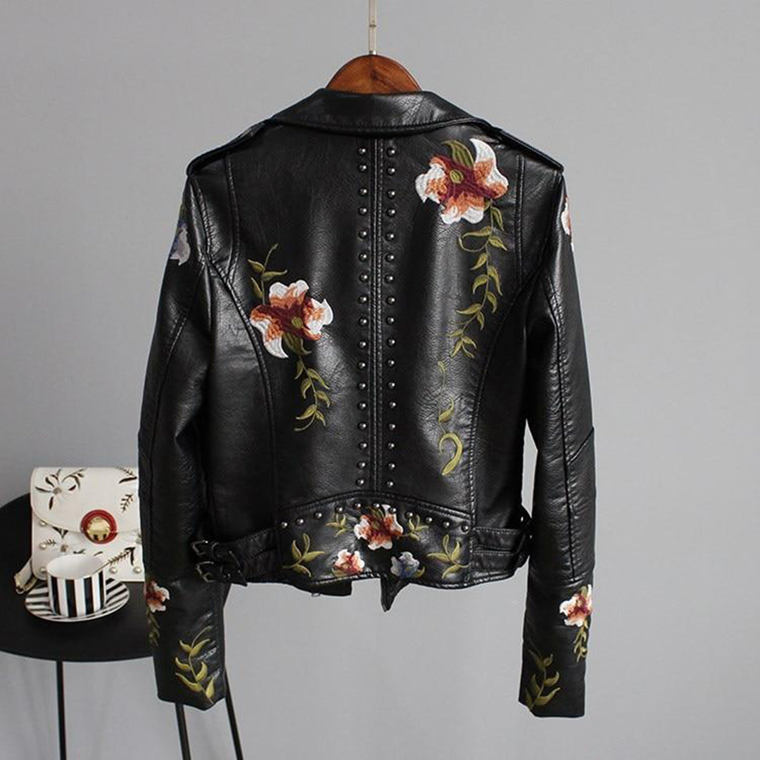 Women’s Floral Design Zip-up Biker Jacket