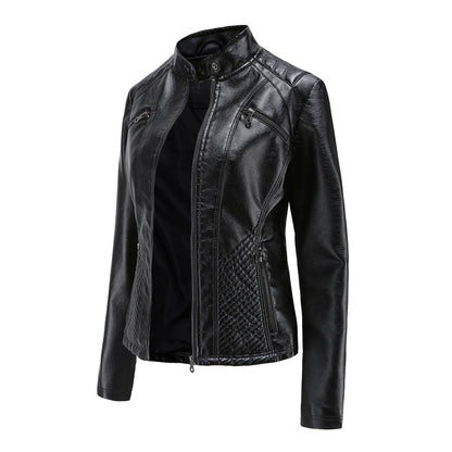 Chaqueta motera clásica con cremallera para mujer