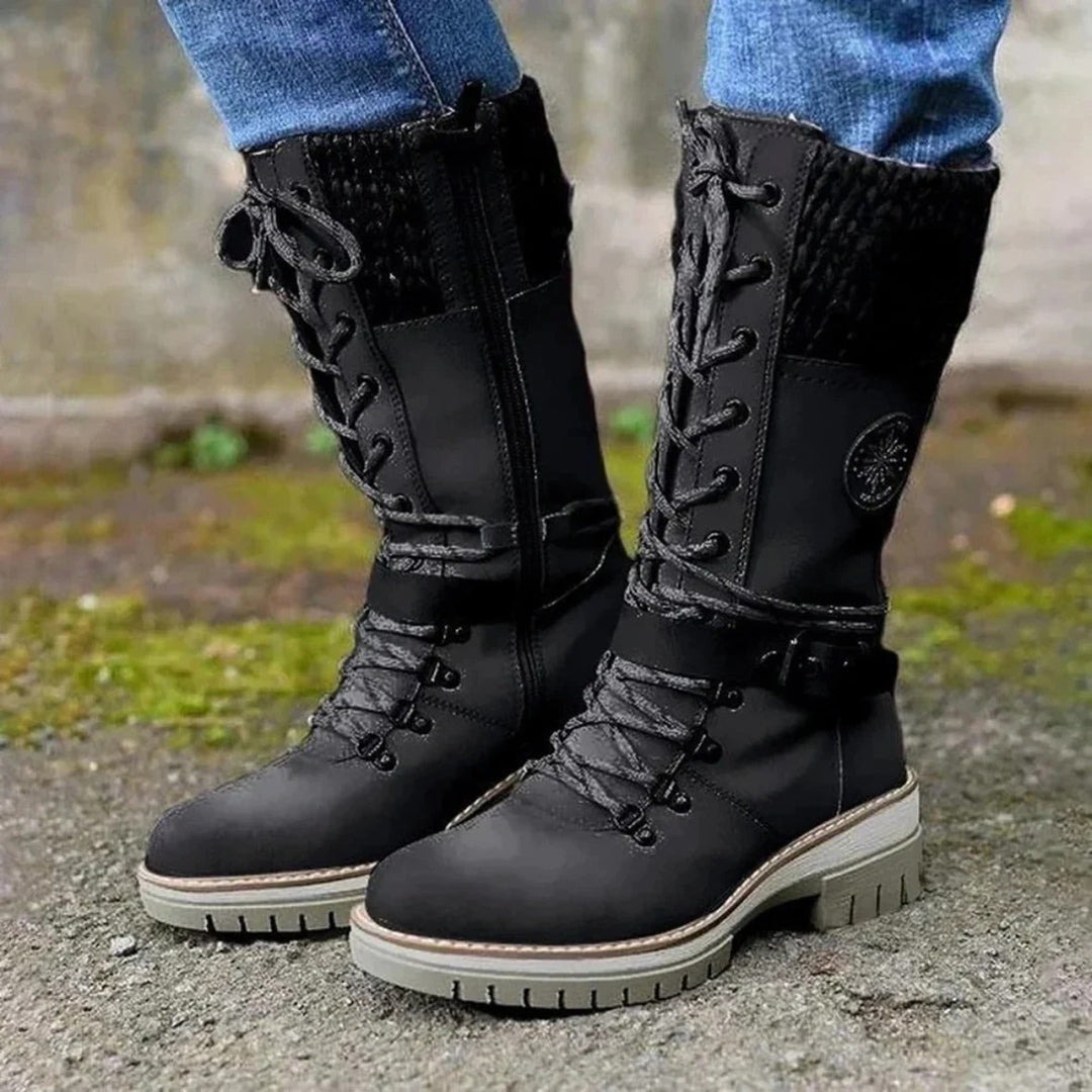 Botas de invierno de mujer con cordones y puño de punto