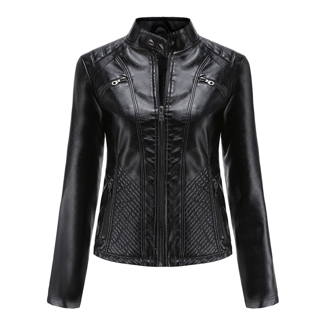 Chaqueta motera clásica con cremallera para mujer