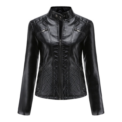 Chaqueta motera clásica con cremallera para mujer