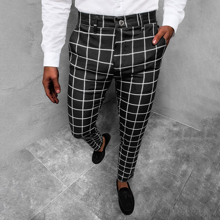 Men's Tapered Grid Pattern Trousers