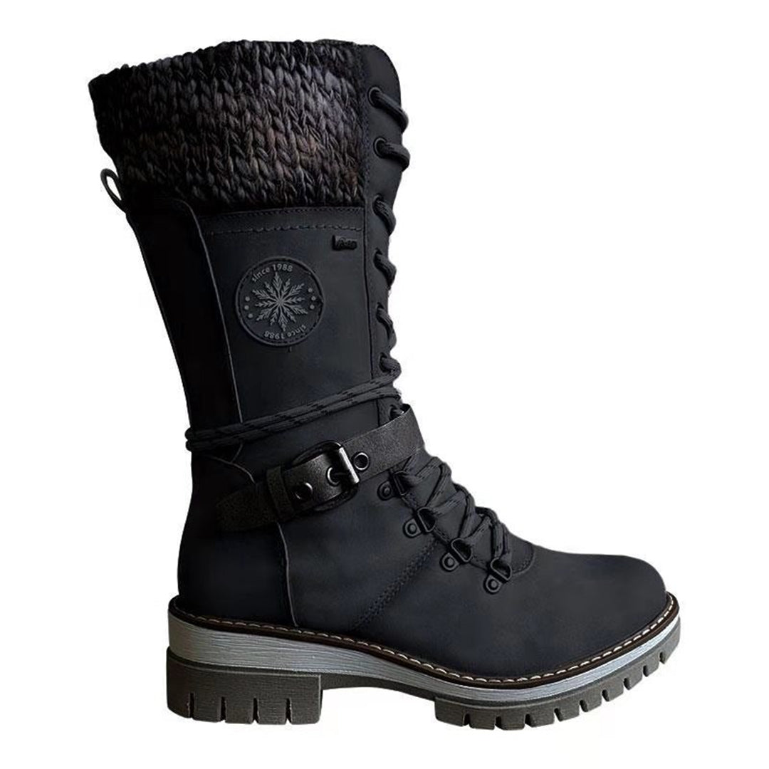 Botas de invierno de mujer con cordones y puño de punto